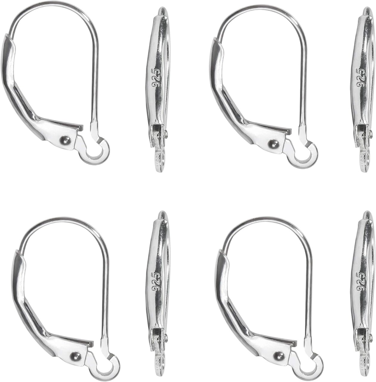 8pcs 925 Sterling Silver Leverback French Earring Hooks 10x16mm Hypo Allergenic Interchangeable Dangle Ear Wire Findings for Jewelry Making